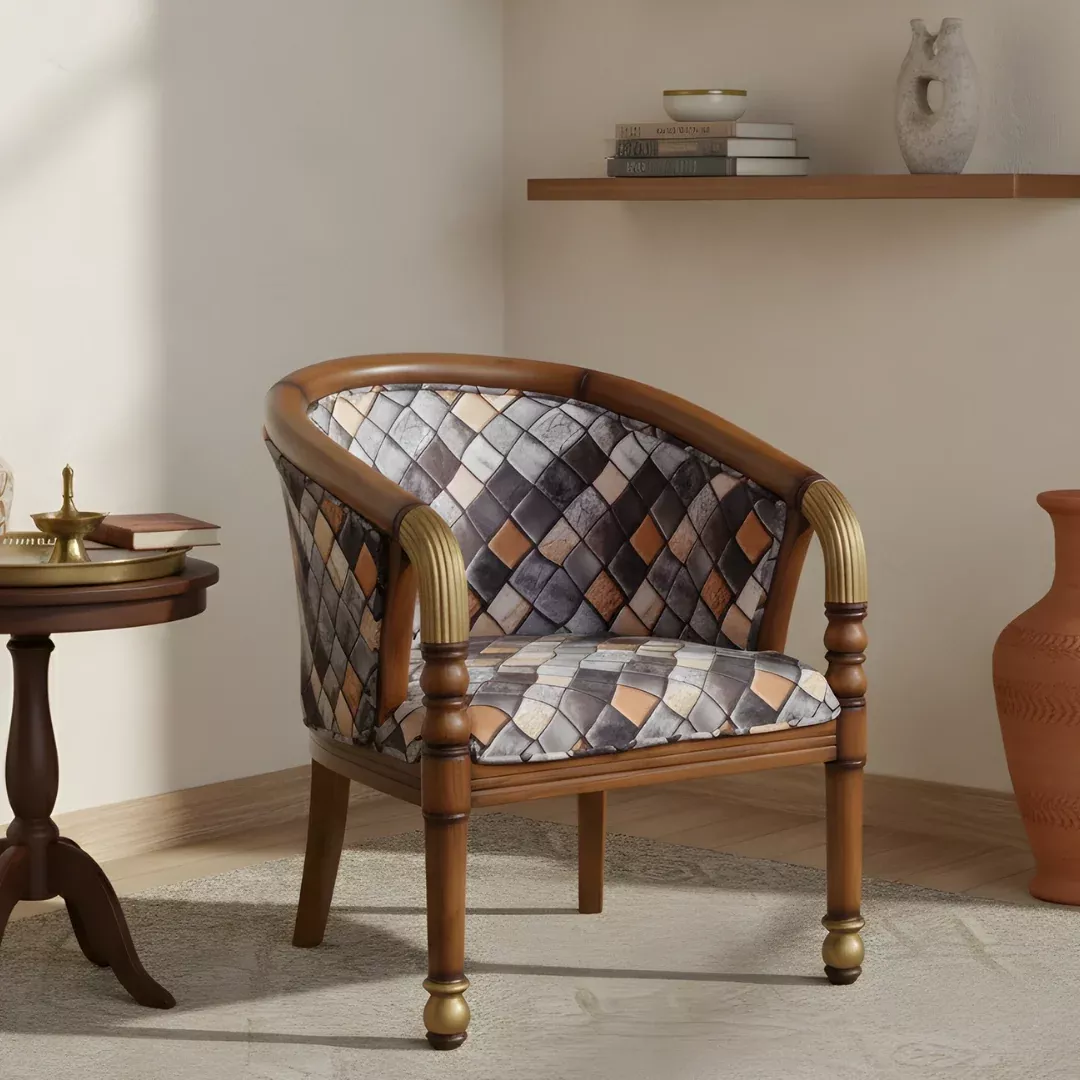 Flint Teak Wood Arm Chair (Teak gold)