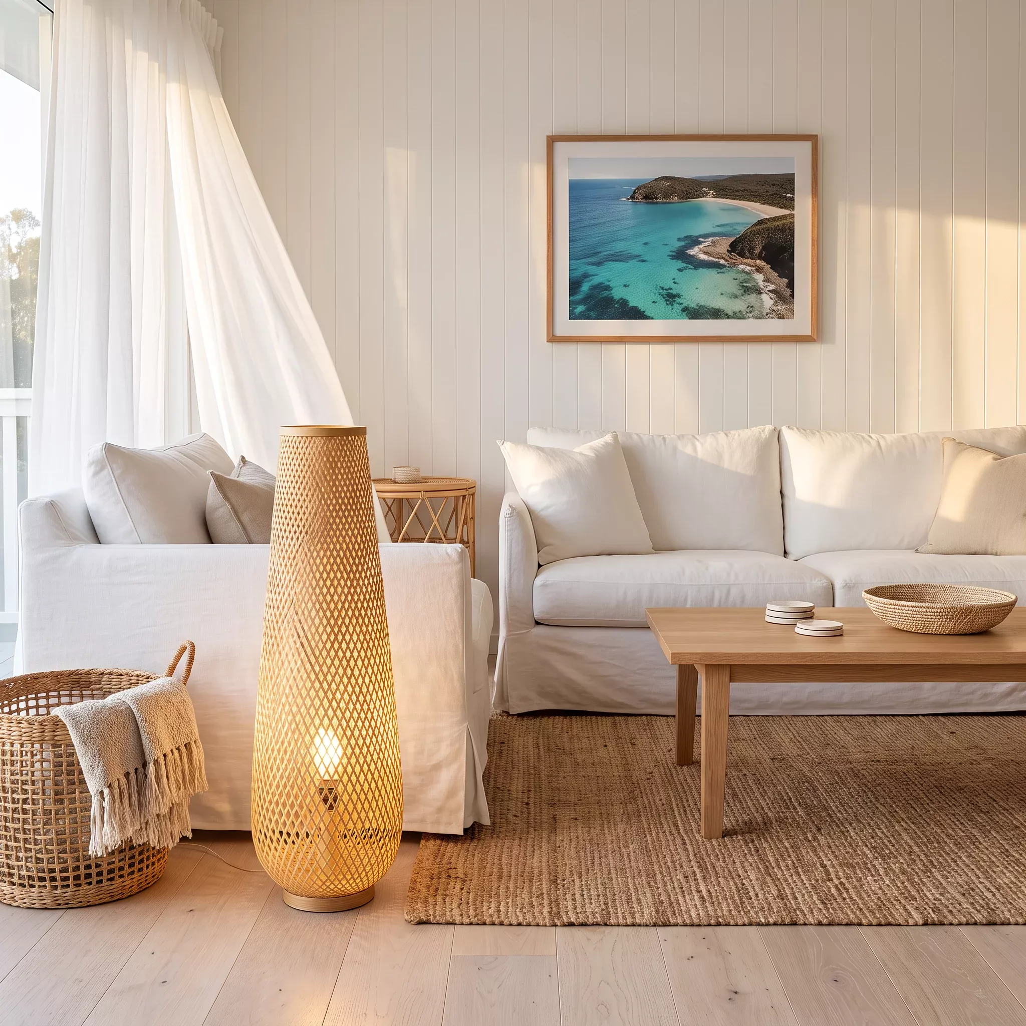 Gibbo Bamboo Floor Lamp – Traditional Woven Cylinder Living Room Floor Lamp
