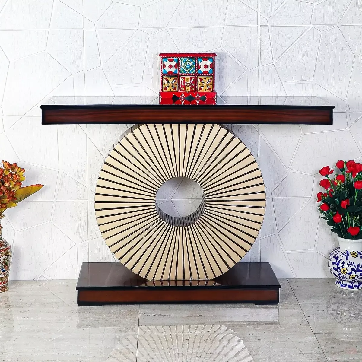 Goldark Solid Wood Console Table (Brown Gold)