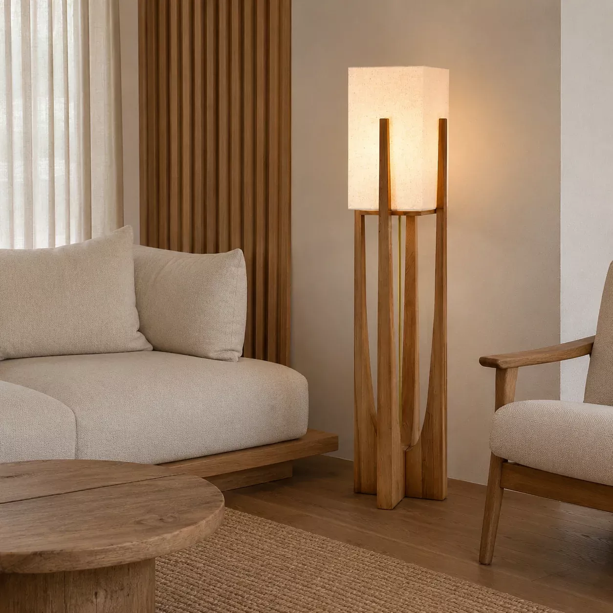Hakuba Japanese Style Solid Wood Floor Lamp