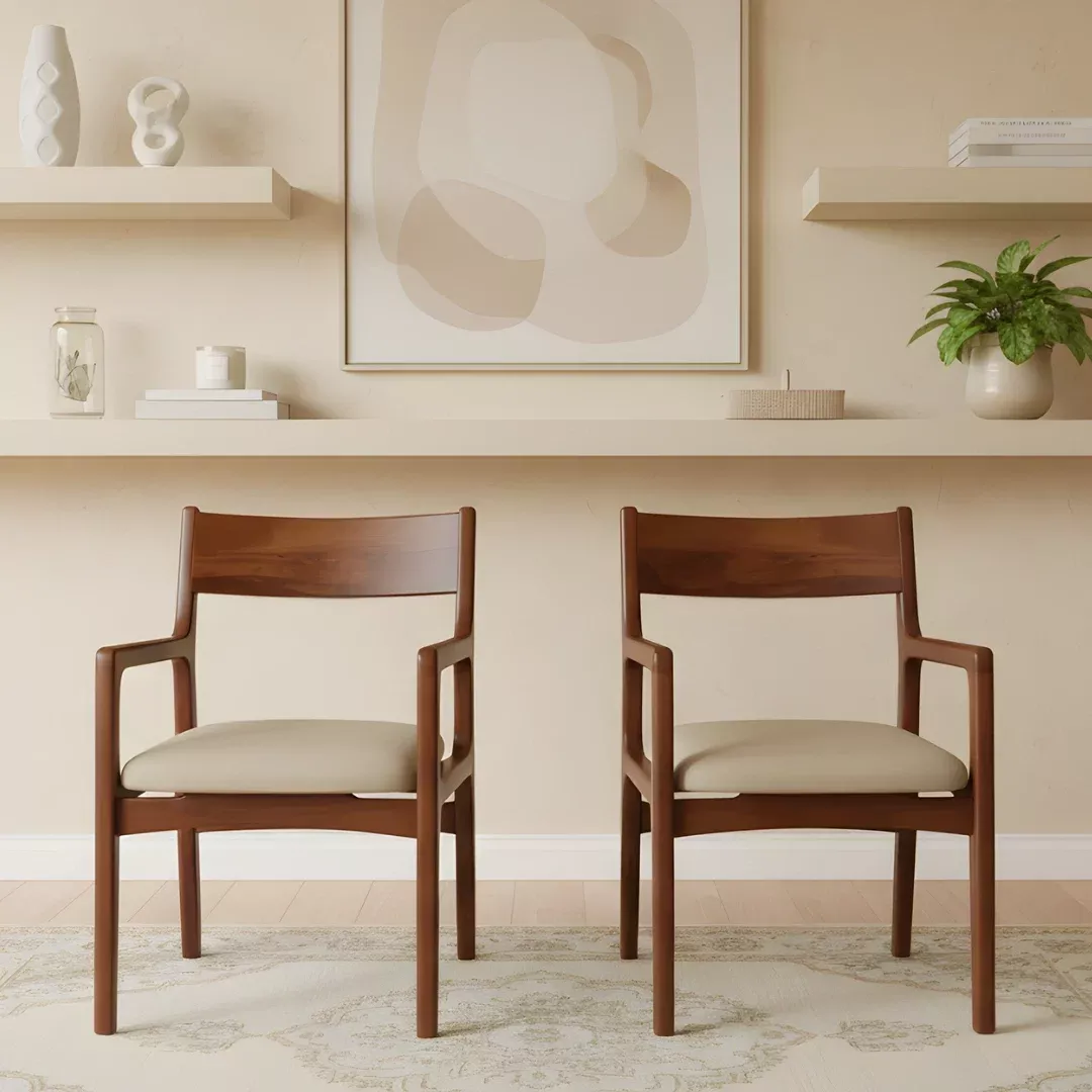 Haven Teak Wood Arm Chairs (Brown)