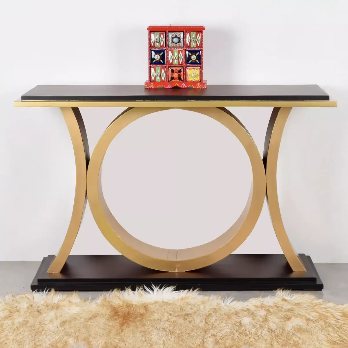 Hele Solid Wood Console Table (Black Gold)