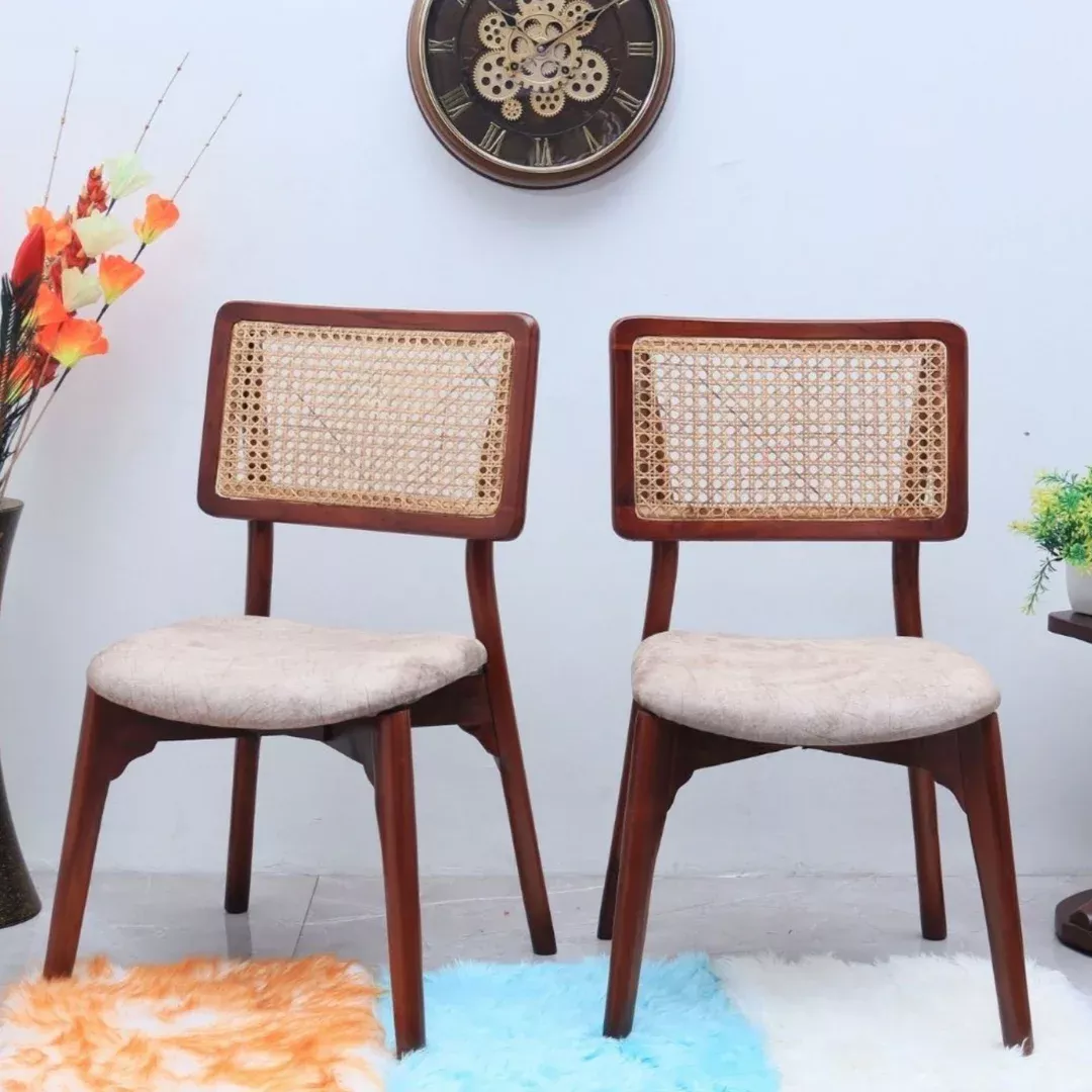 Lattice Teak Wood Dining Chair (Brown Beige)