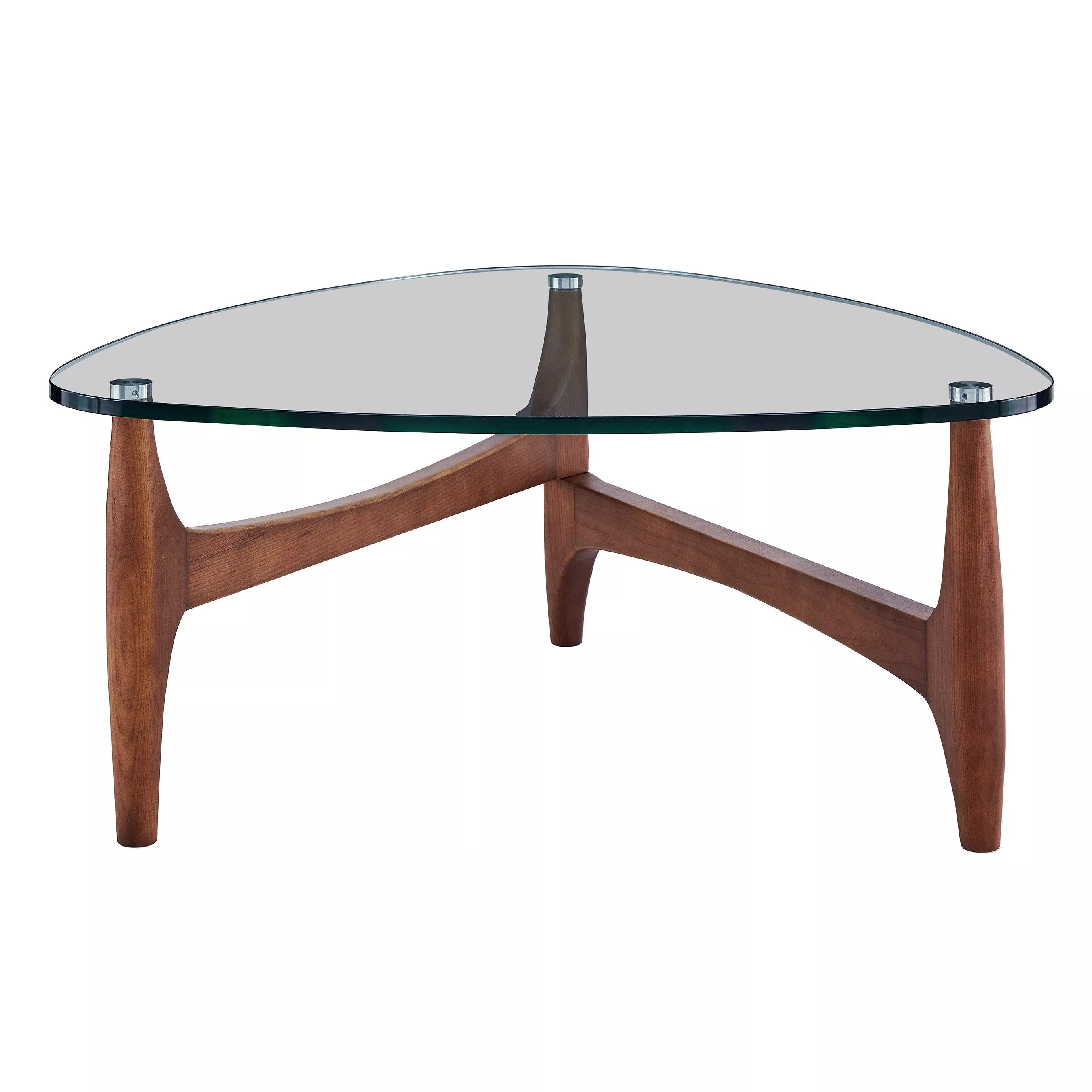 Ledell 35" Coffee Table in Clear Glass with Walnut Base