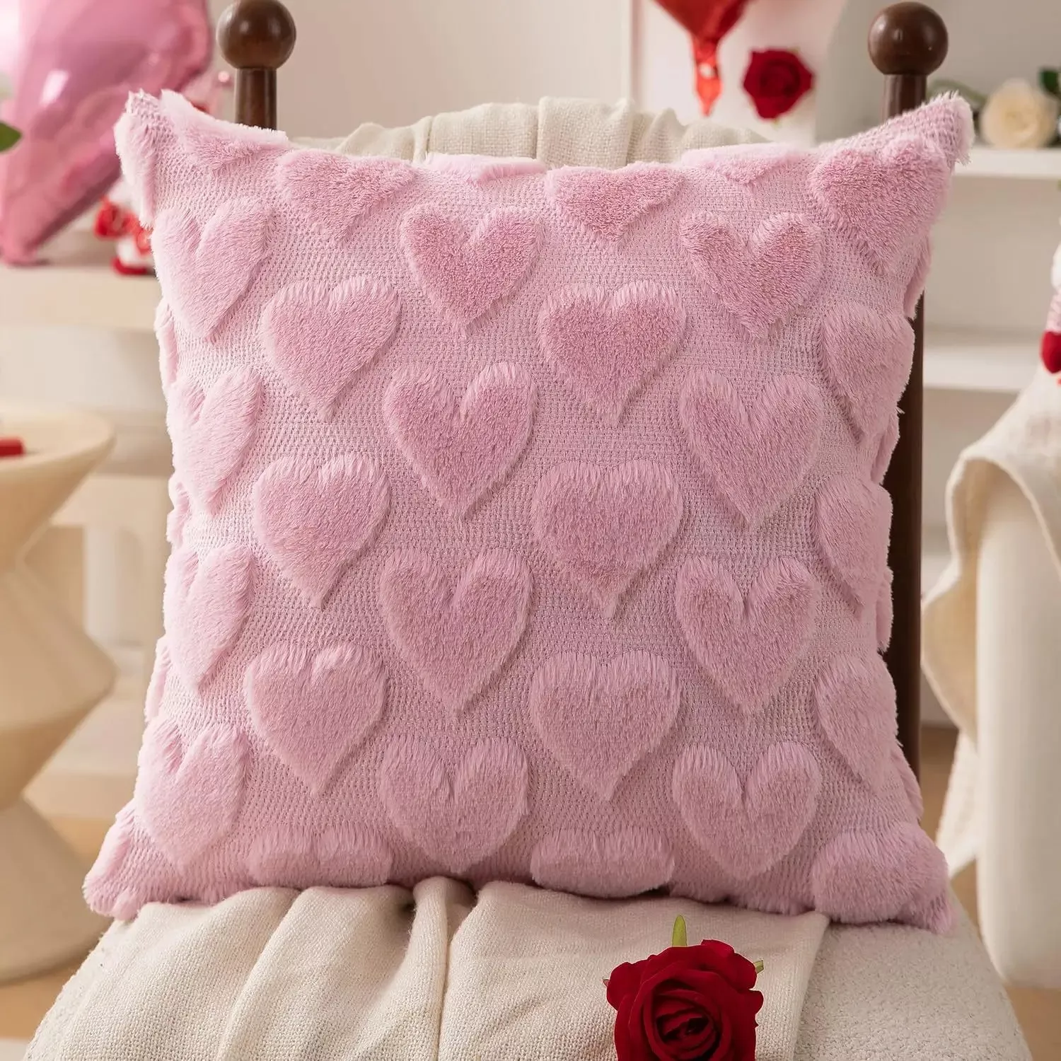 Love Heart Soft Pink Decorative Cushion
