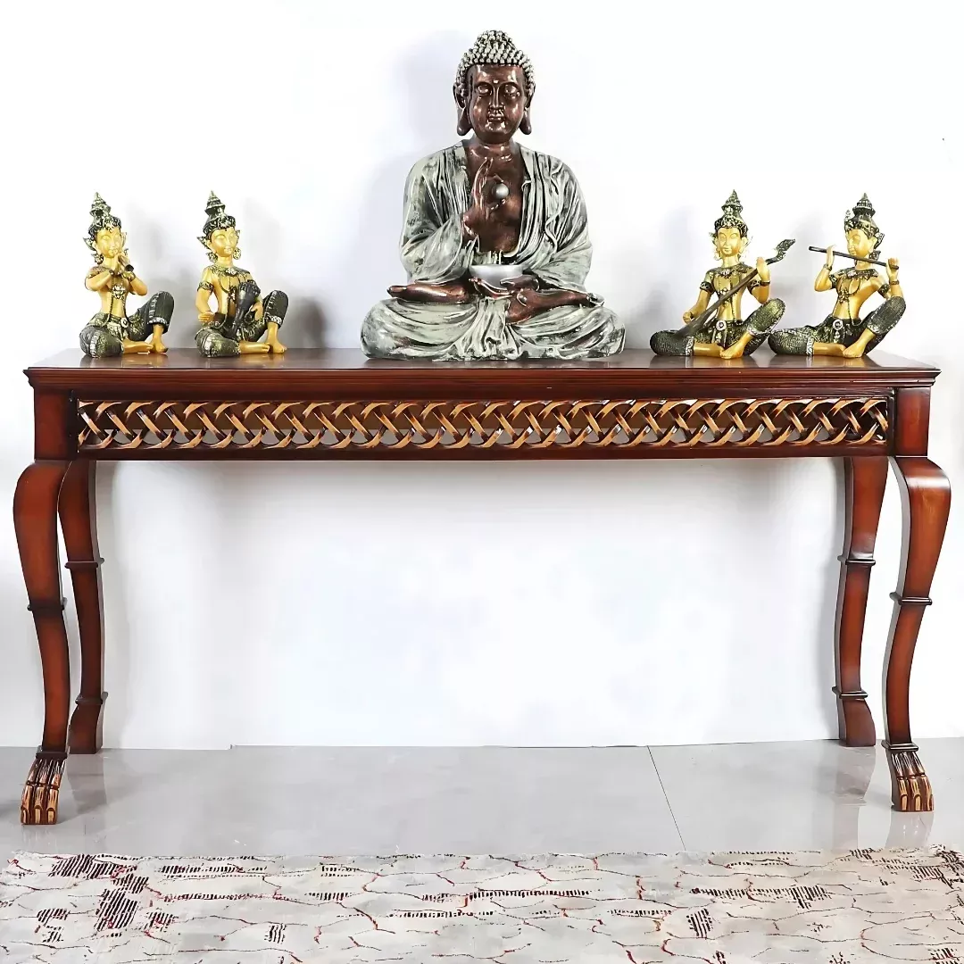 Lustrous Solid Wood Console Table (Brown)