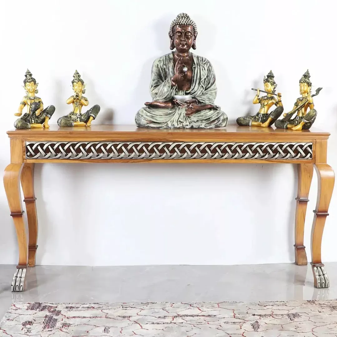 Lustrous Solid Wood Console Table (Teak)