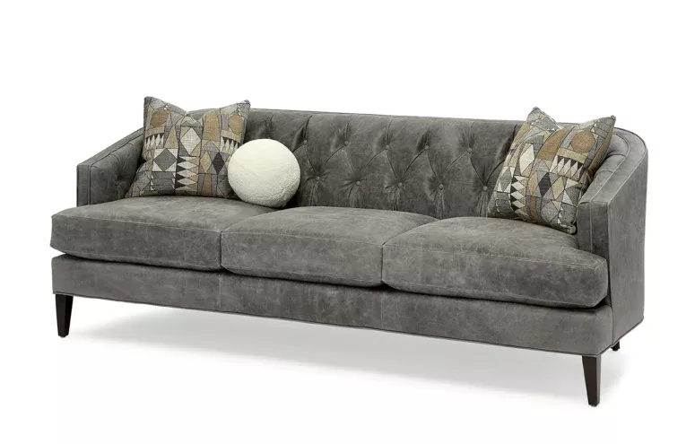 Massoud Burnham Slate Tufted Leather Sofa