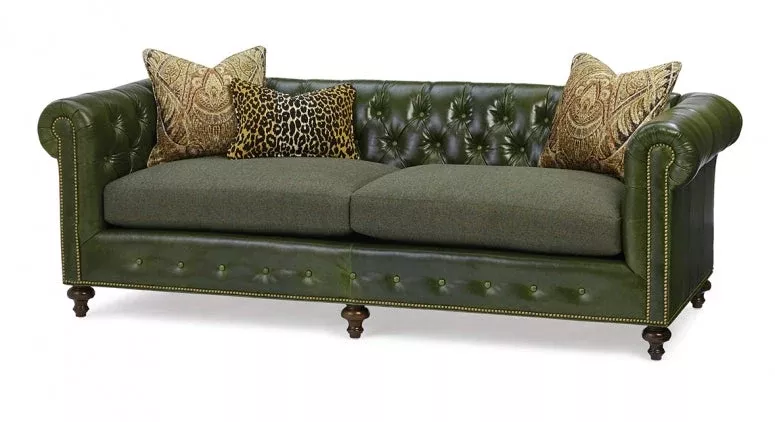 Massoud Winterpine Tufted Two Cushion Leather Sofa