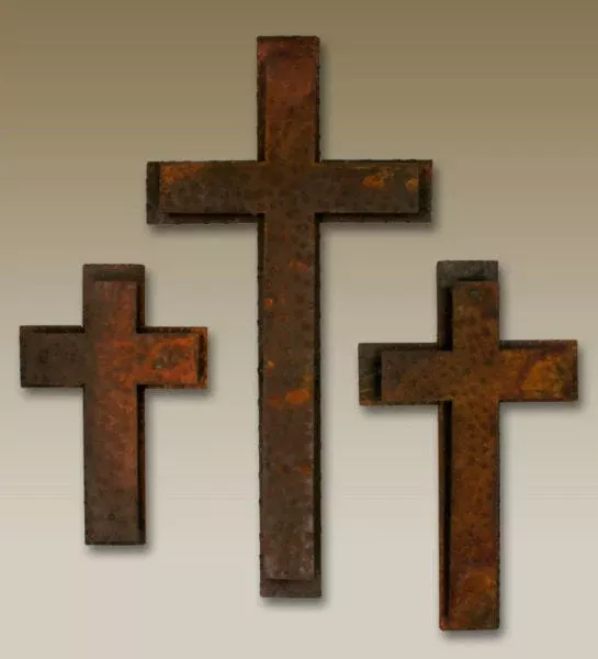Multidimensional Rust Hammered Cross Metal Wall Decor - Set of 3