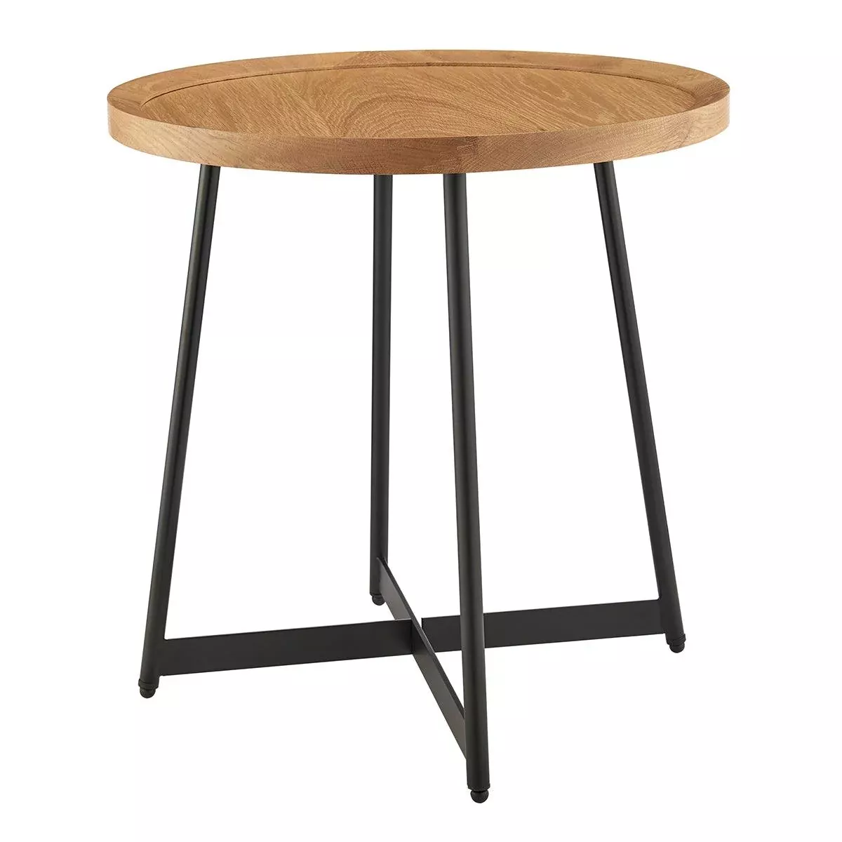 Niklaus 22" Round Side Table in Oak and Black Base