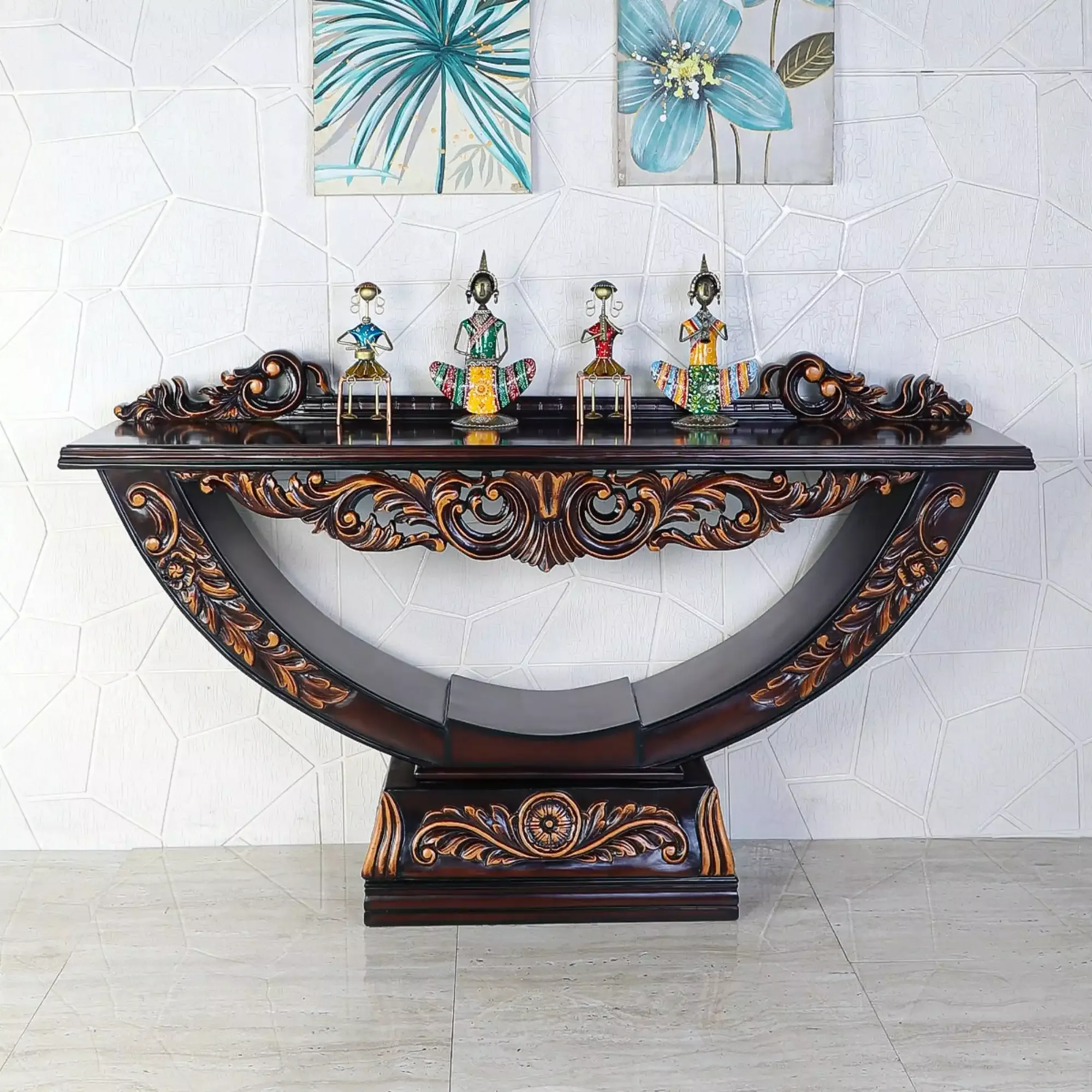 Ohsio Solid Wood Console Table (Brown Gold)