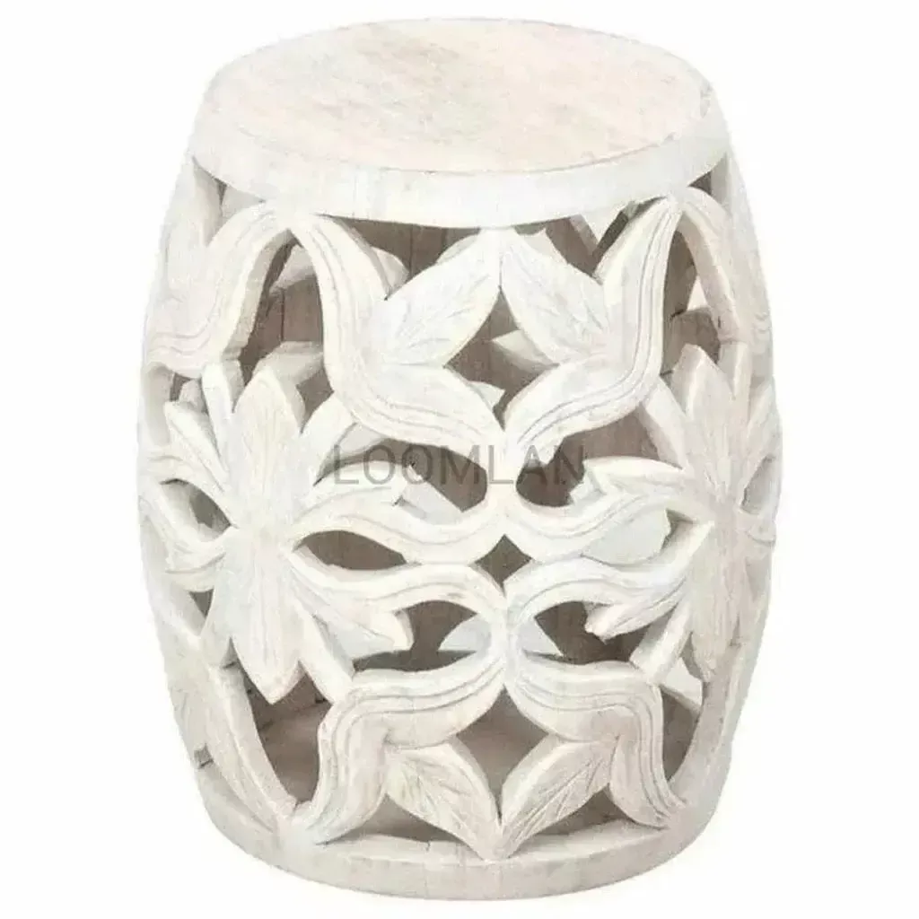 Olvenne White Round Drum Side Table