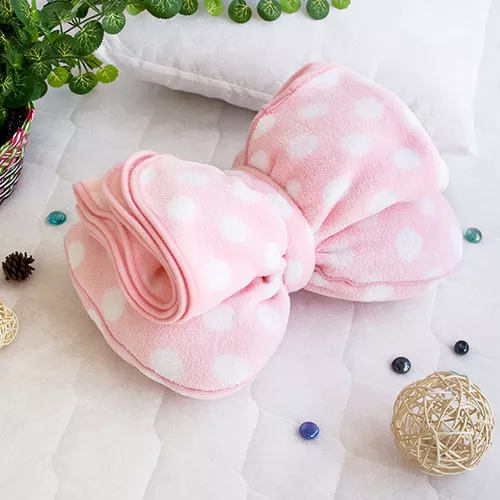 [Pink Bow] Fleece Throw Blanket Pillow Cushion / Travel Pillow Blanket
