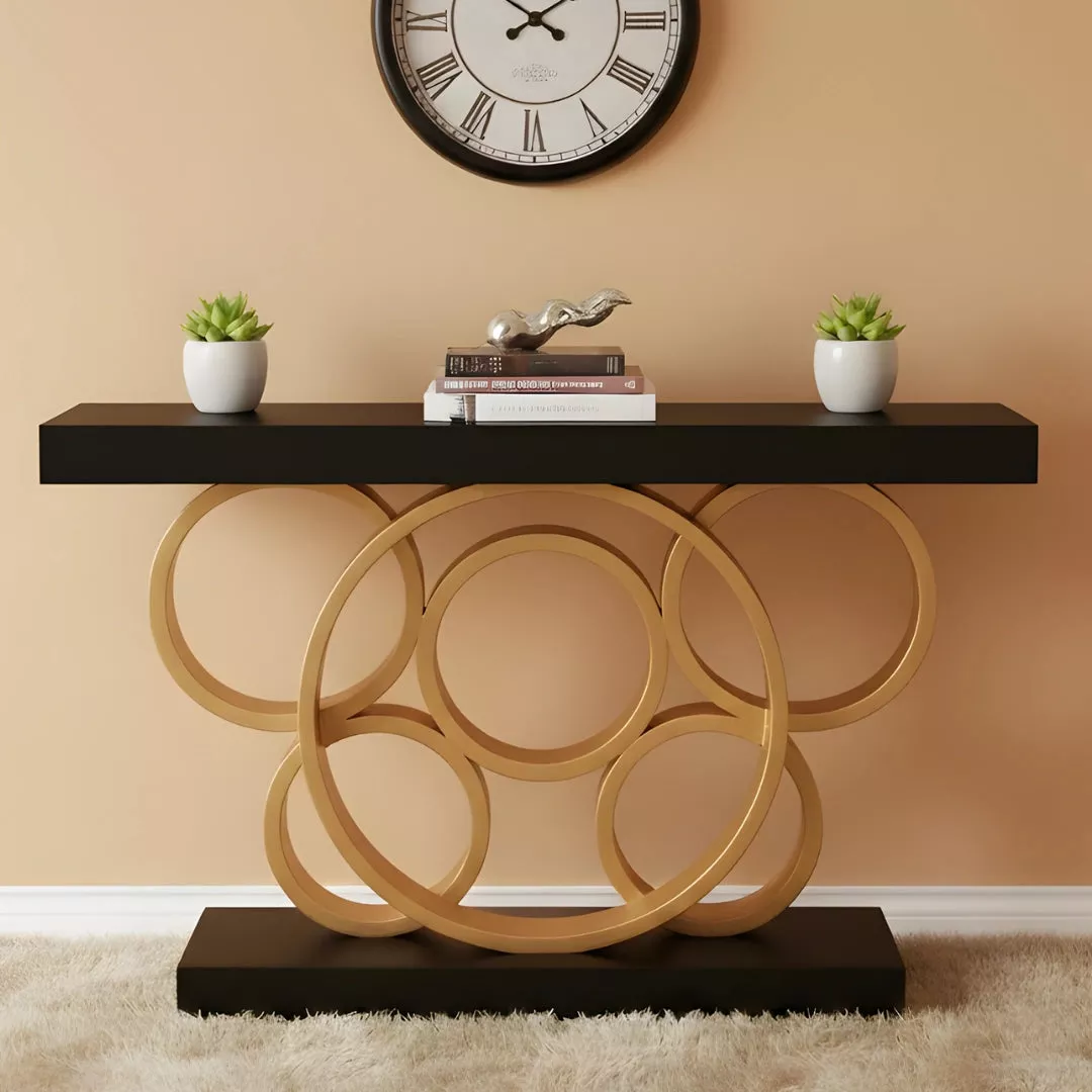 Pique Solid Wood Console Table (Black Gold)