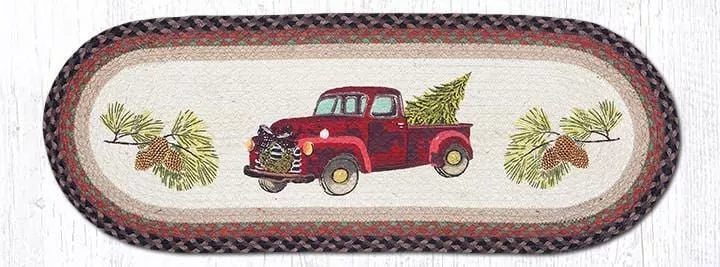 Red Christmas Truck Oval Table Runner