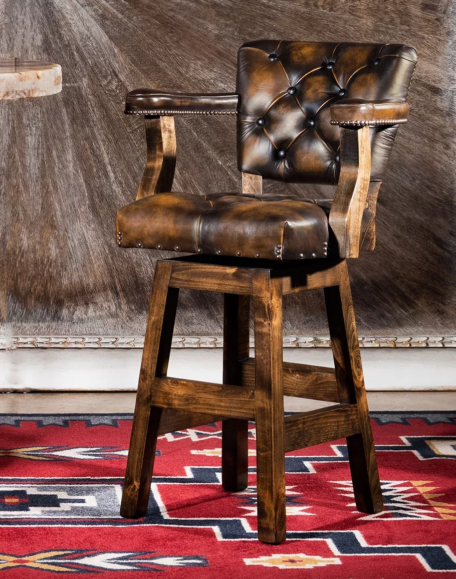 Renegade Classic Brown Tufted Leather Barstool