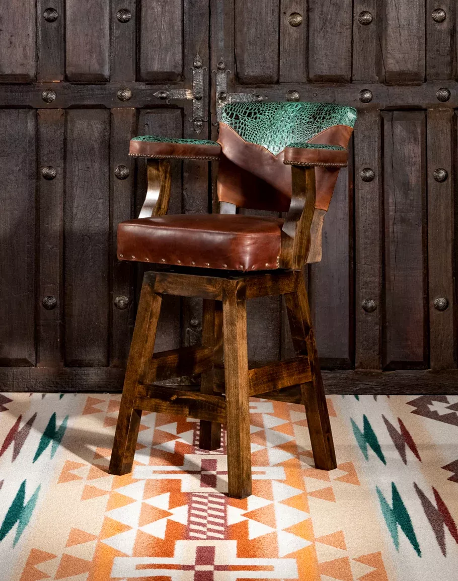 Renegade Cowboy Yoke Western Leather Barstool