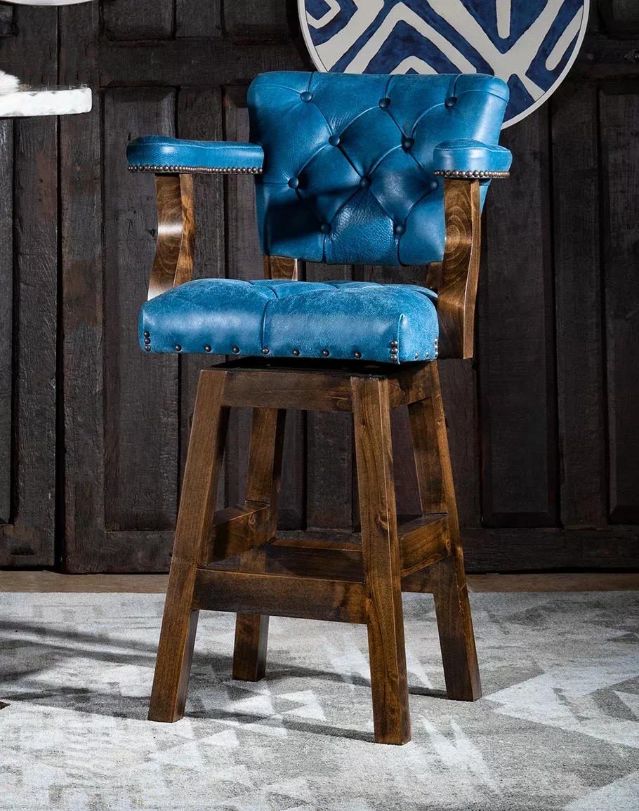 Renegade Denim Blue Leather Barstool