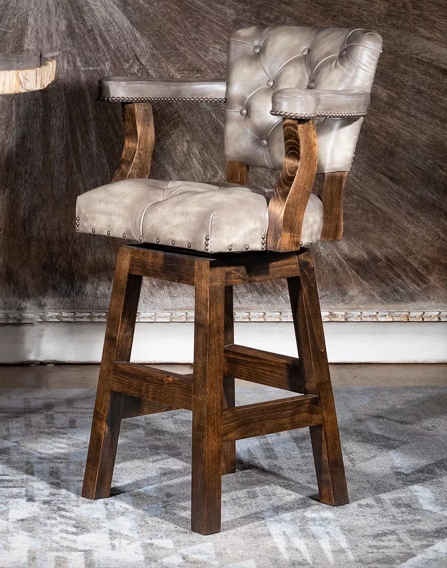 Renegade Slate & Cowhide Western Leather Barstool