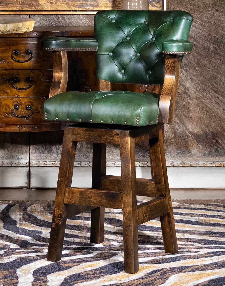 Renegade Tufted Deep Forest Leather Barstool