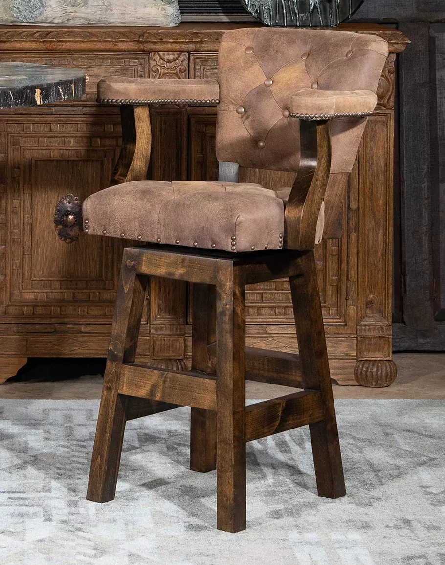 Renegade Tufted Hand Distressed Tan Leather Barstool