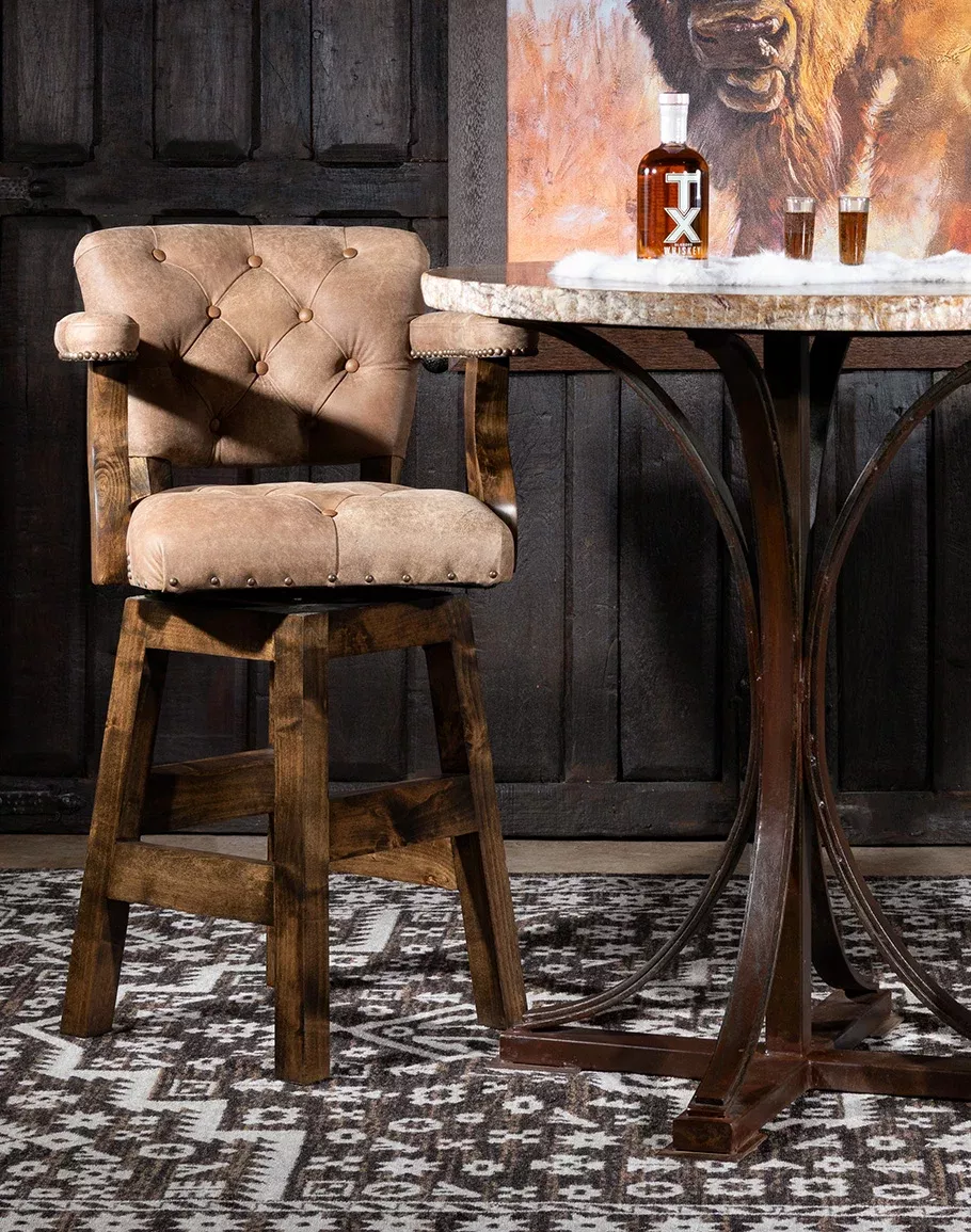 Renegade Tufted Tan Western Leather Barstool