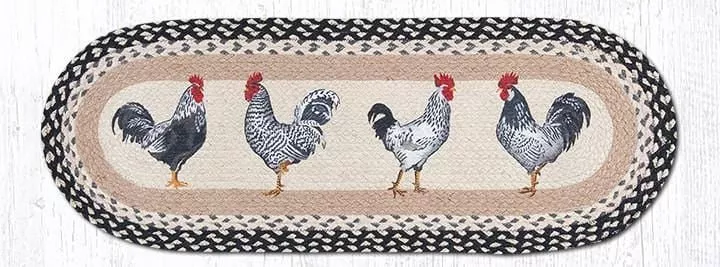 Roosters Oval Jute Table Runner