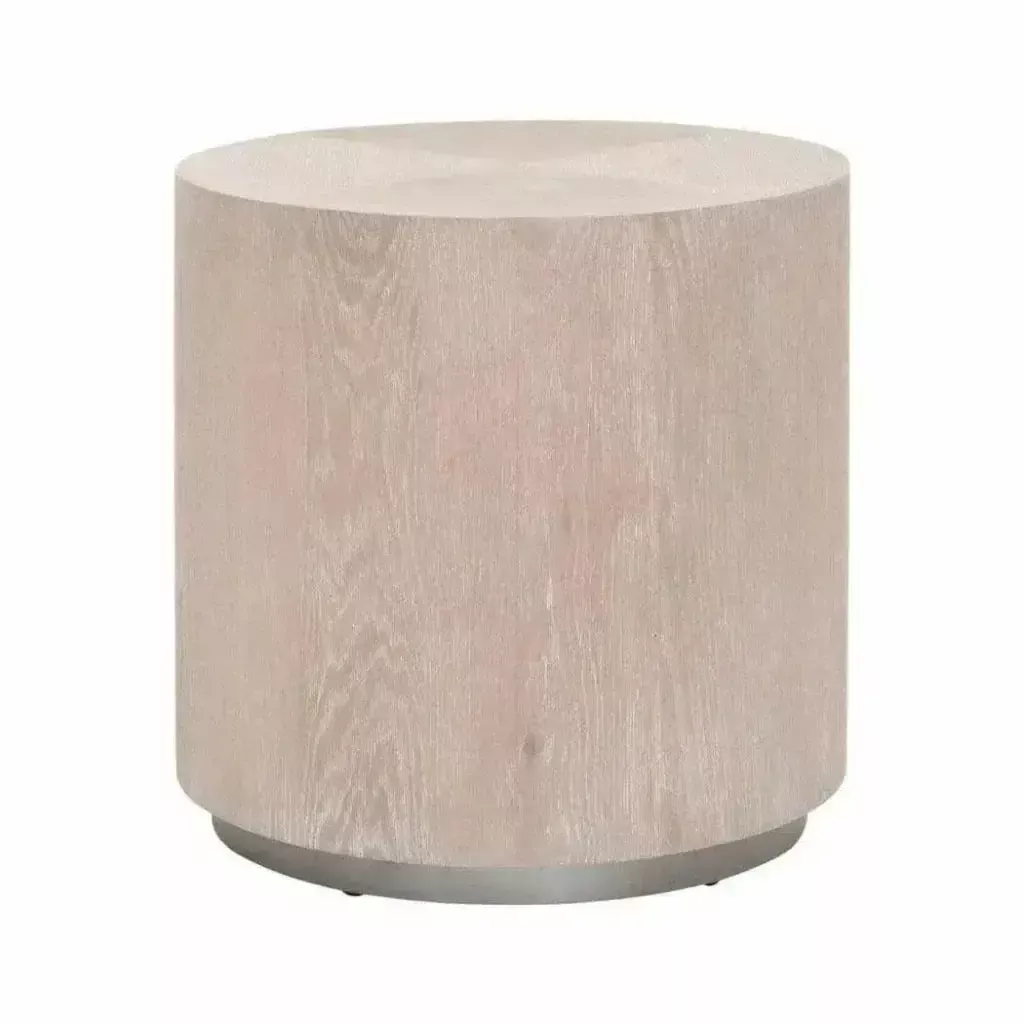 Roto 22" Large Round Natural Oak and Silver Side Table