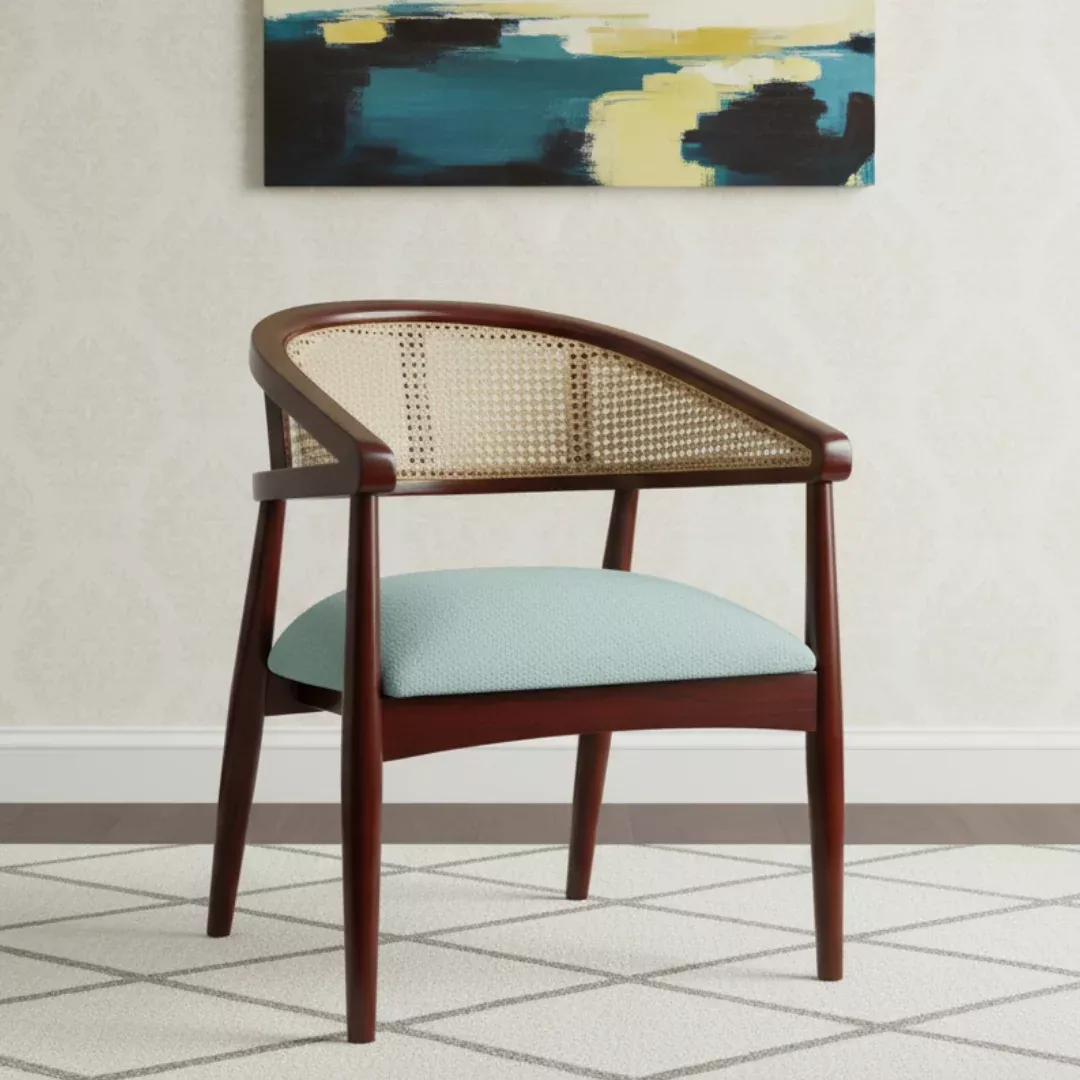 Sahaj Teak Wood Arm Chair (Brown Blue)