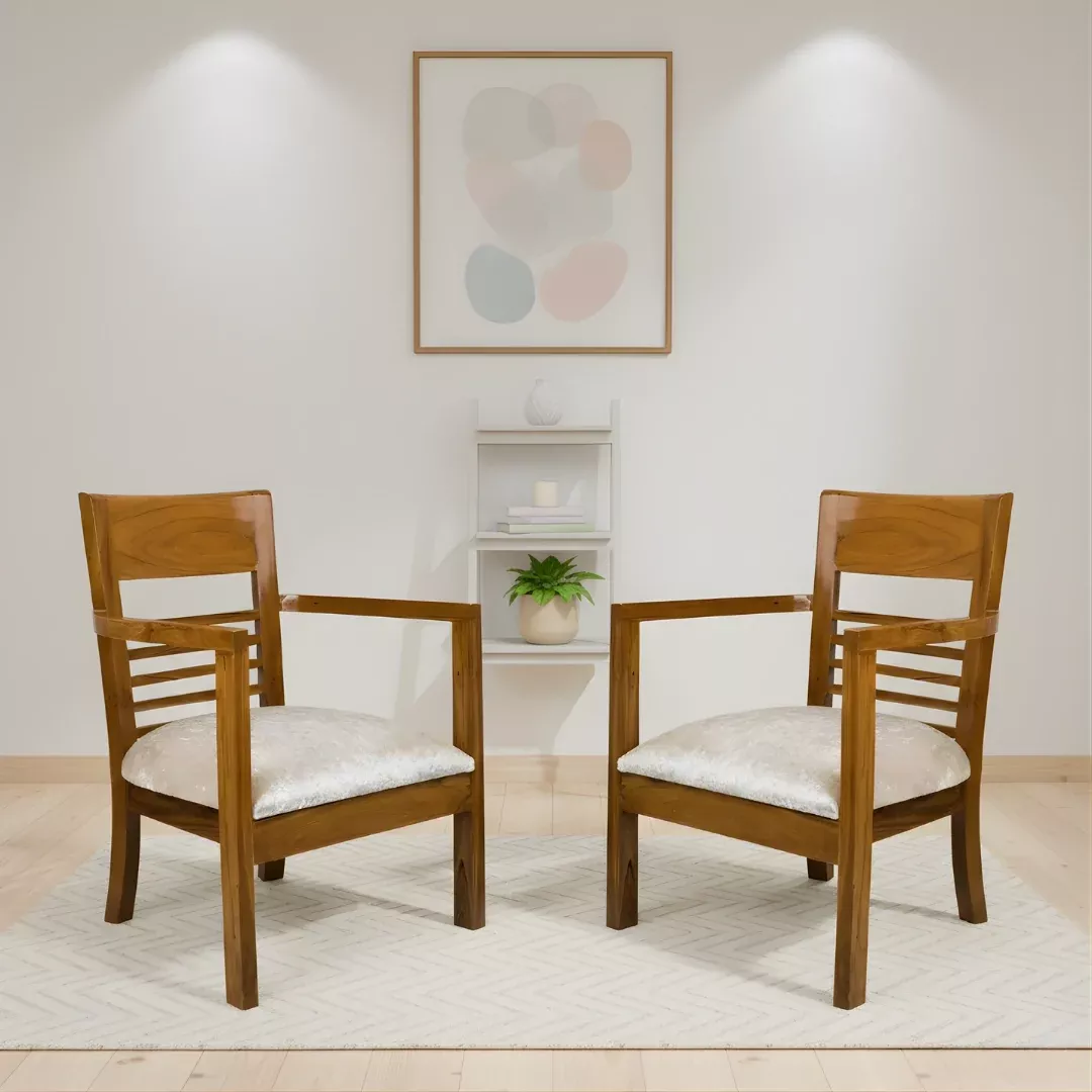 Spring Brown Accent Wooden Arm Chairs (Teak)