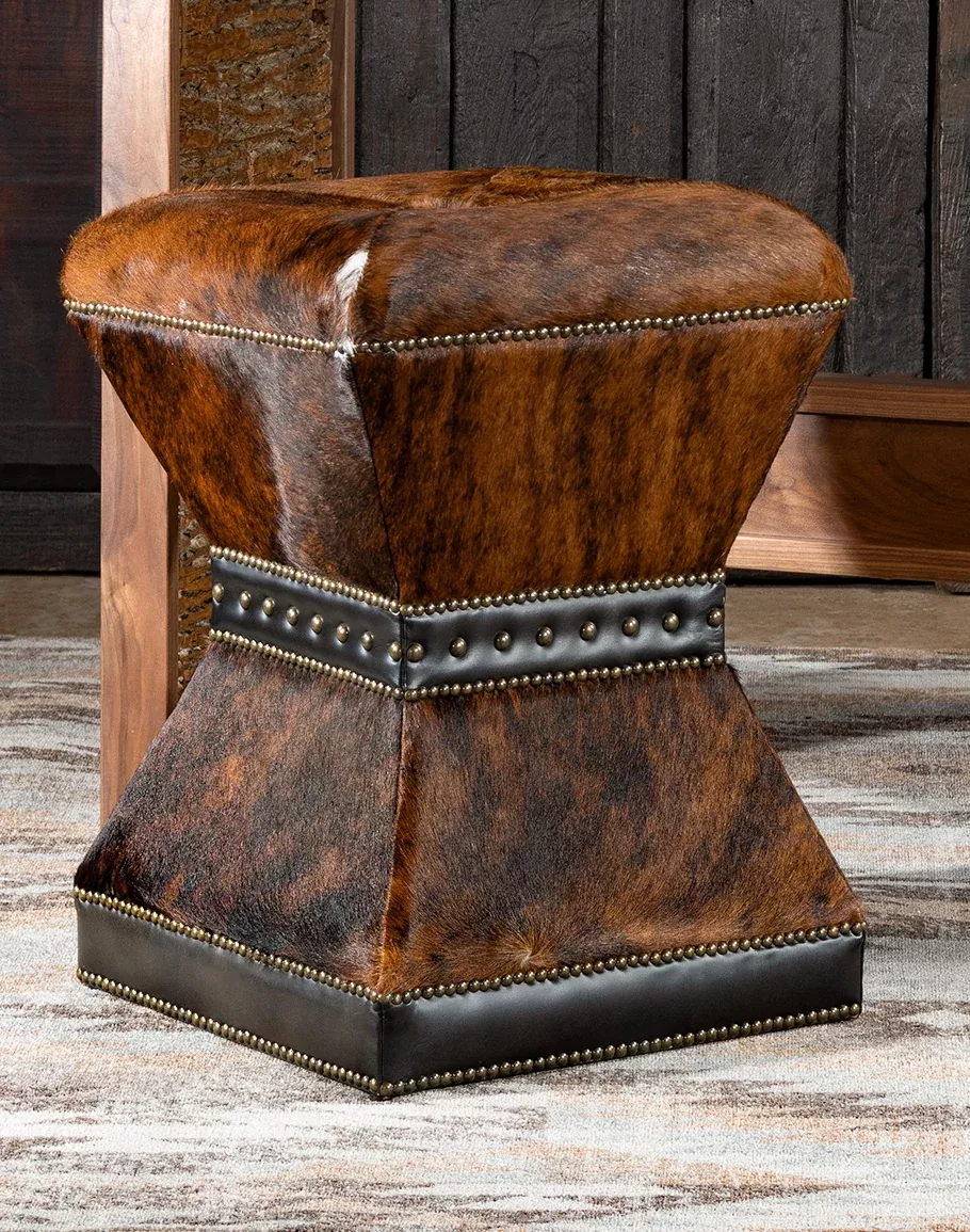 Studded Hourglass Western Cowhide Barstool