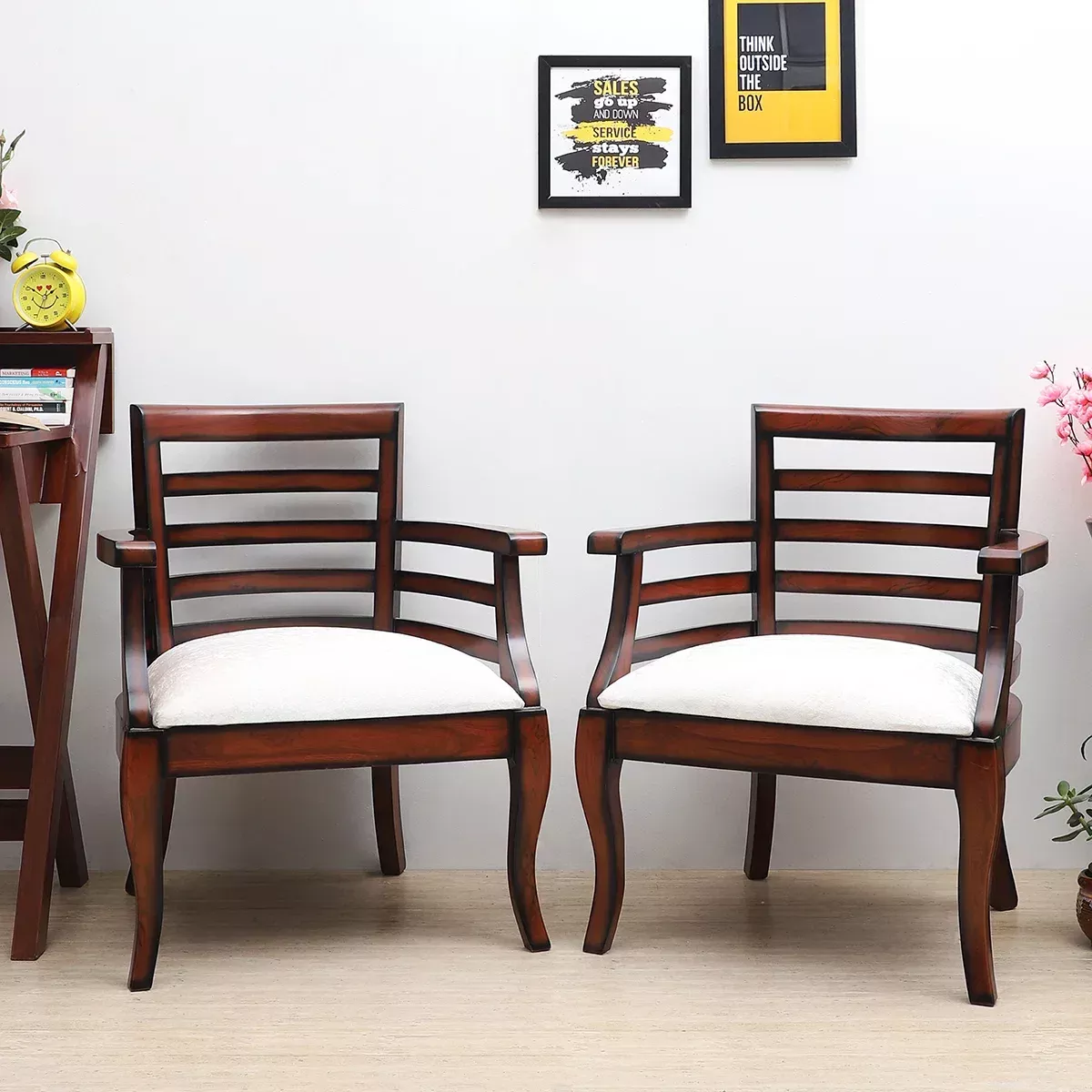 Toledo Teak Wood Arm Chairs (Brown Silver)