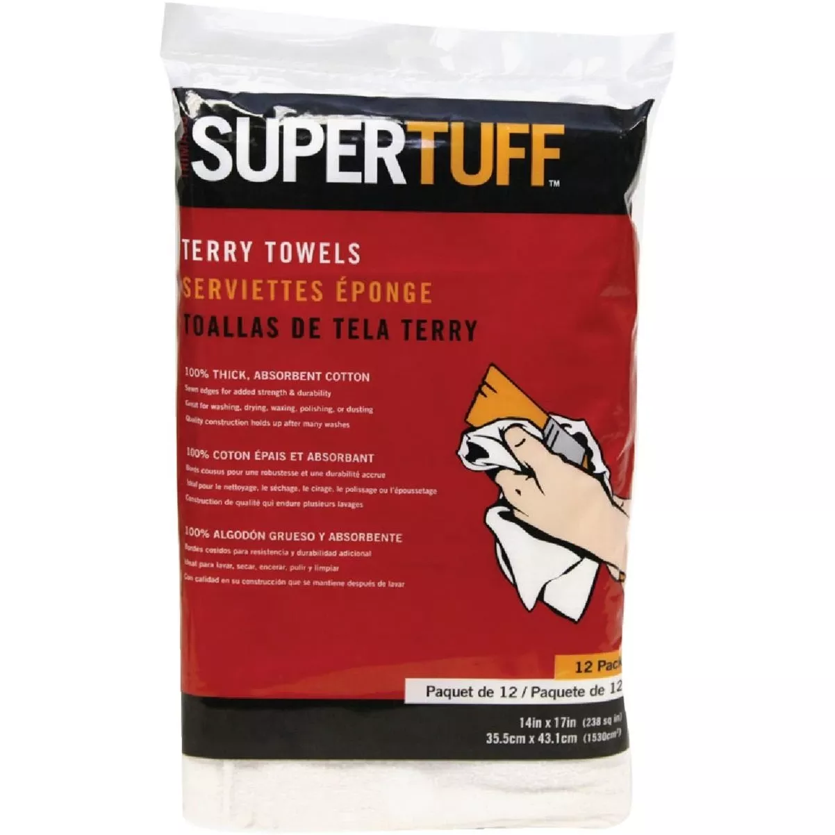 Trimaco Supertuff 14 In. X 17 In. White Terry Towels (12-pack)