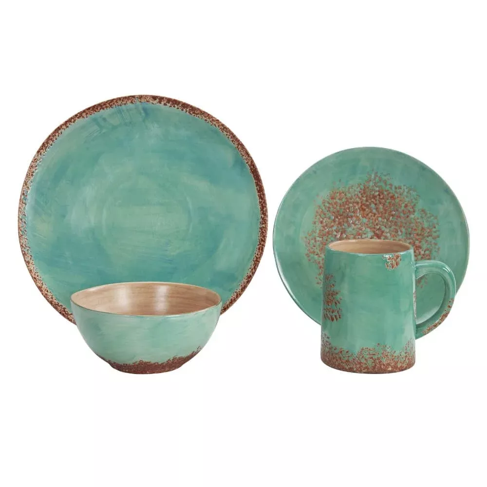 Turquoise Blush 16 PC Ceramic Dish Set