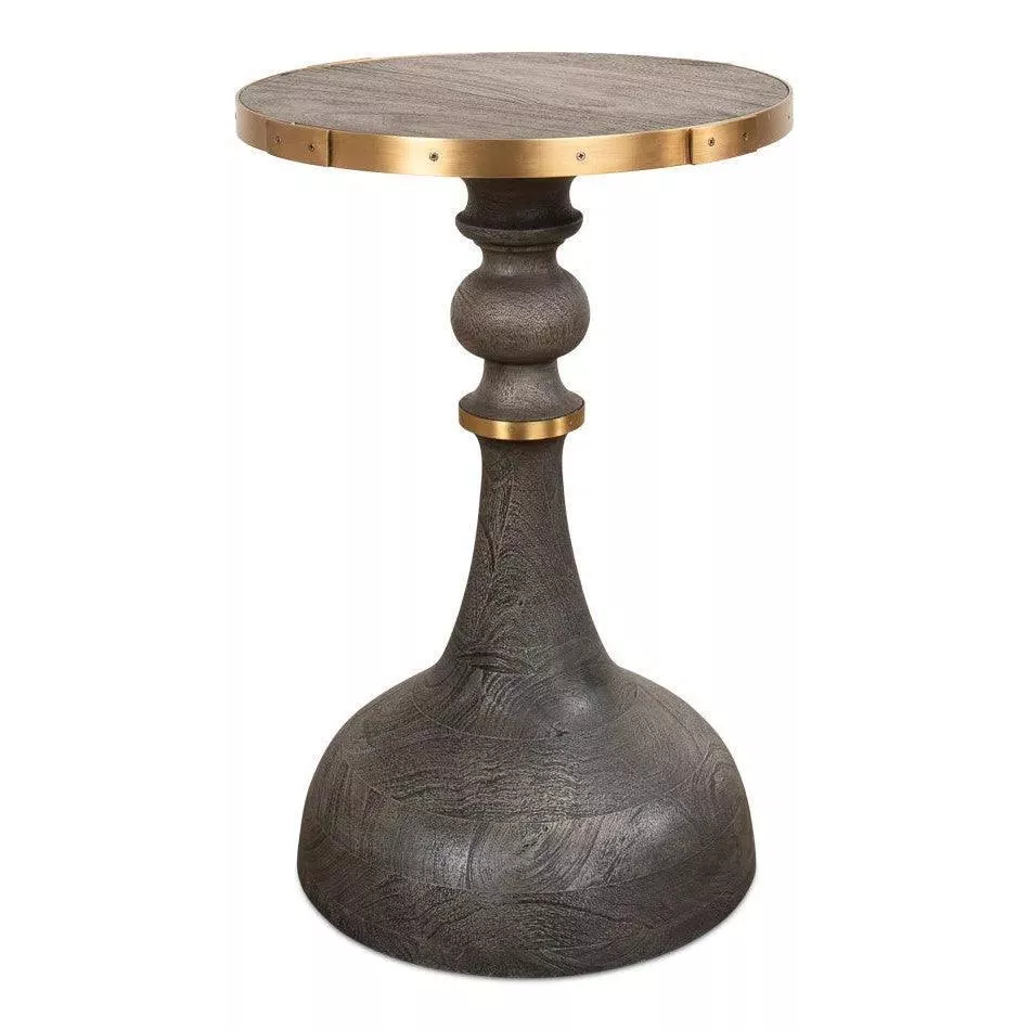 Upturned Goblet Round Brass Oak Side Table
