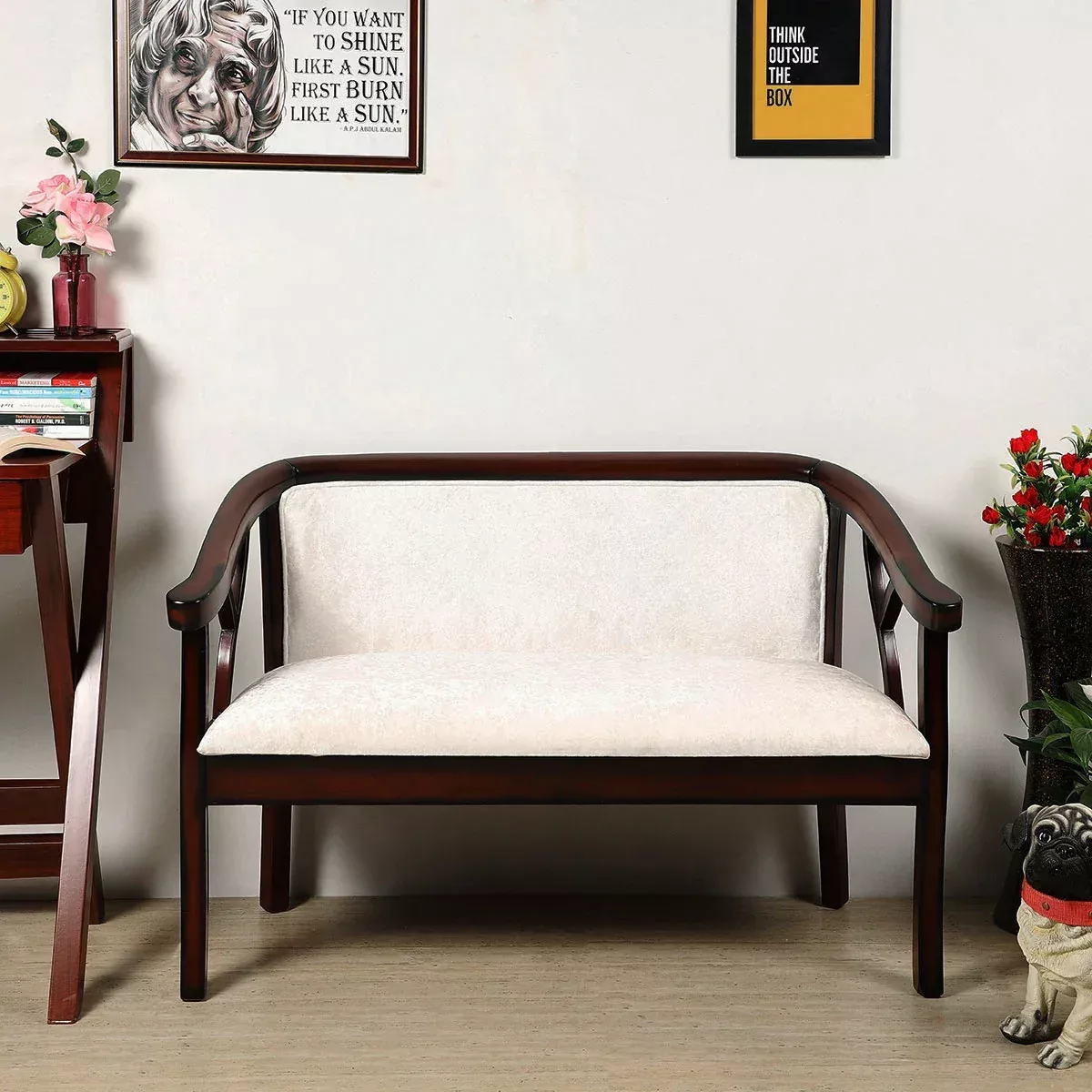 Verior Solid Wood Love Sofa (Brown Silver)