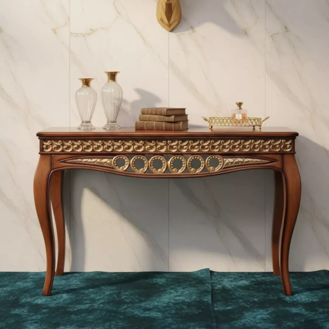 Vortex Solid Wood Console Table (Teak Gold)