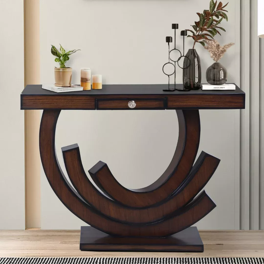 Warc Solid Wood Console Table with Drawer (Mahogany)
