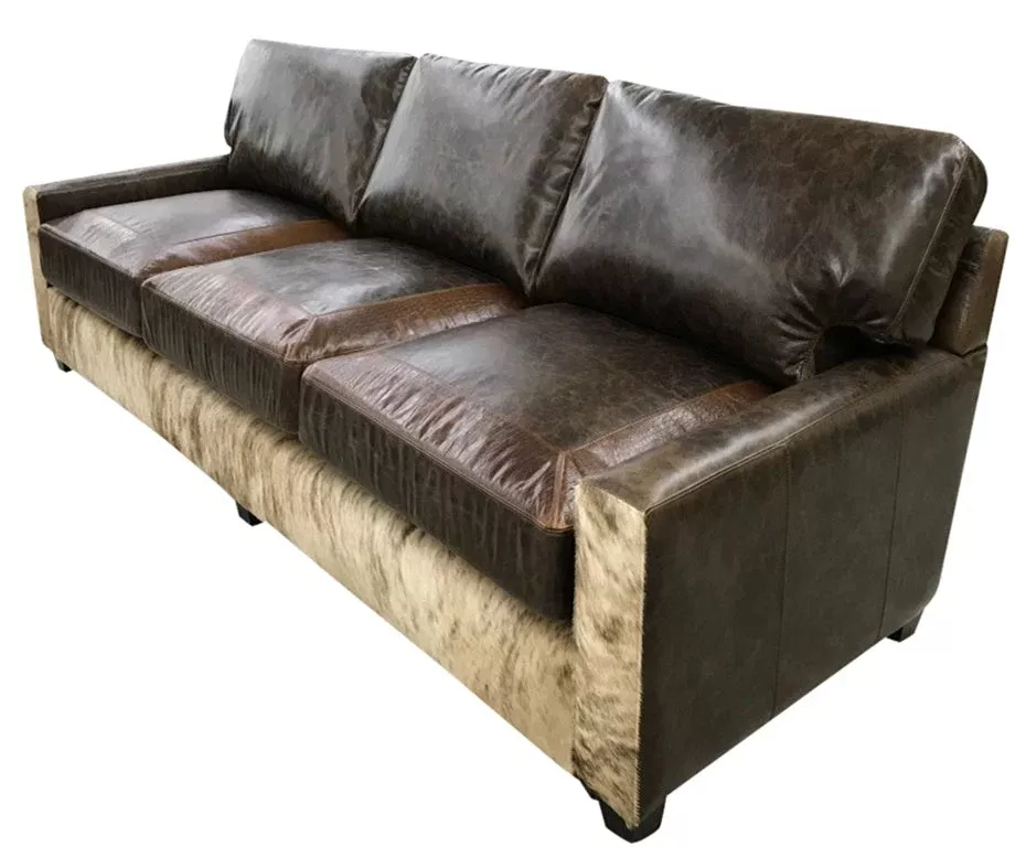 Western Contemporary Leather and Cowhide Sofa