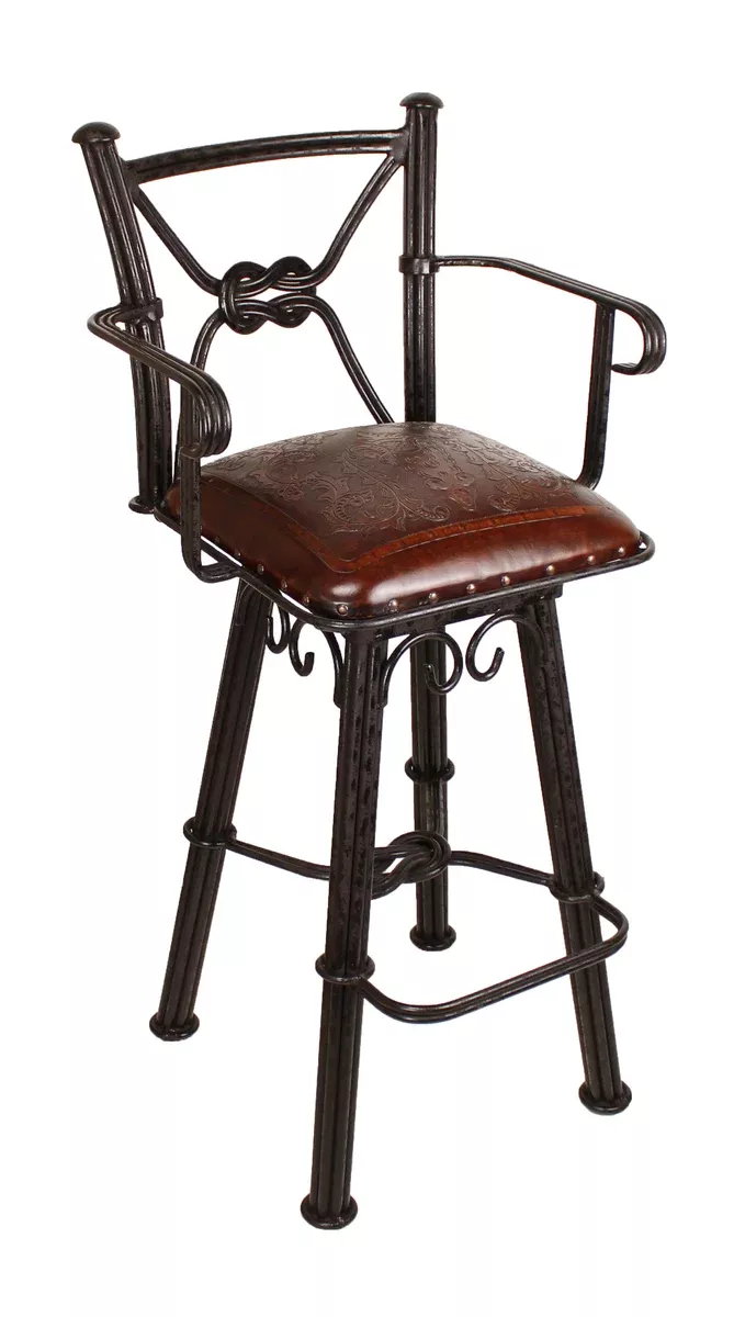Western Iron Armed Barstools Colonial Antique Brown Set of 2