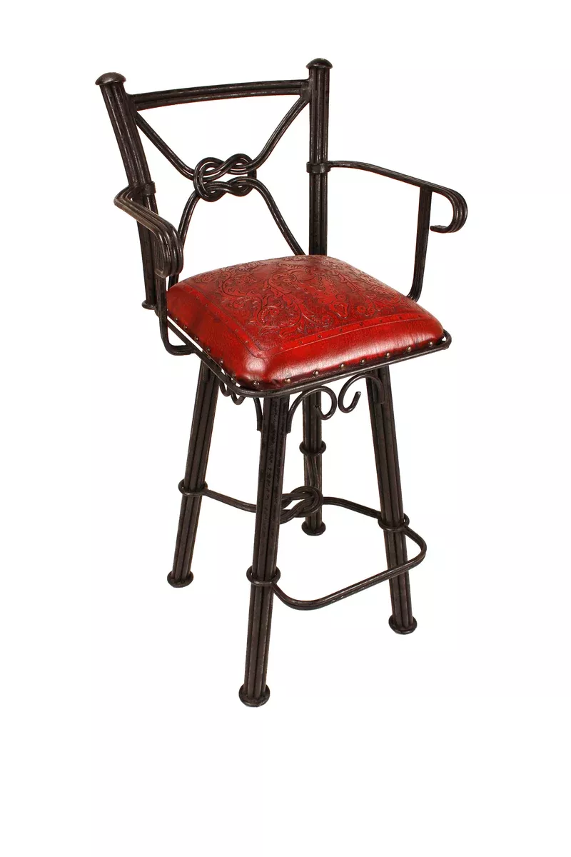 Western Iron Armed Barstools Colonial Red Set of 2