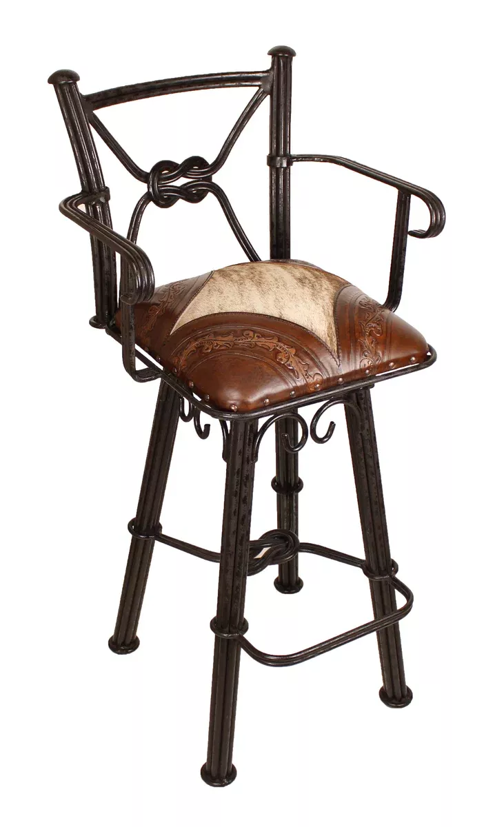 Western Iron Armed Barstools Hair on Hide - Set of 2