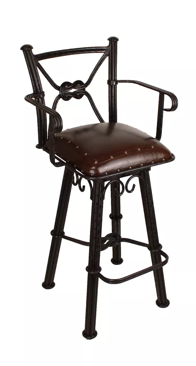 Western Iron Armed Barstools Plain with Tacks - Antique Brown Set of 2