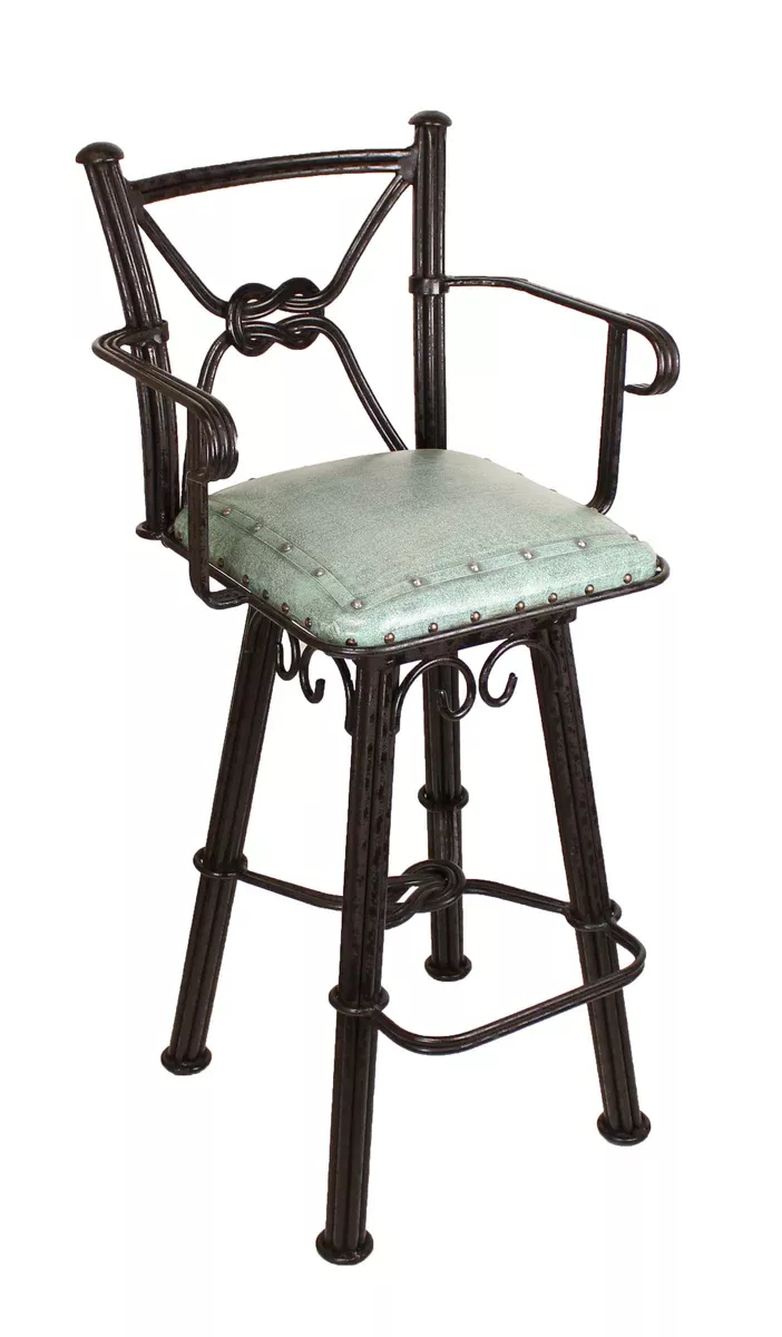 Western Iron Armed Barstools Plain with Tacks - Turquoise Set of 2