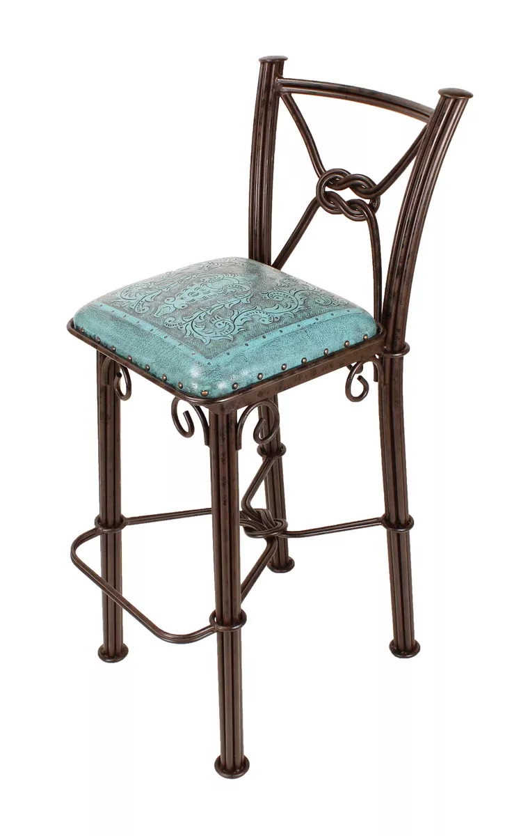 Western Iron Non-Swivel Barstools Colonial Teal Set of 2