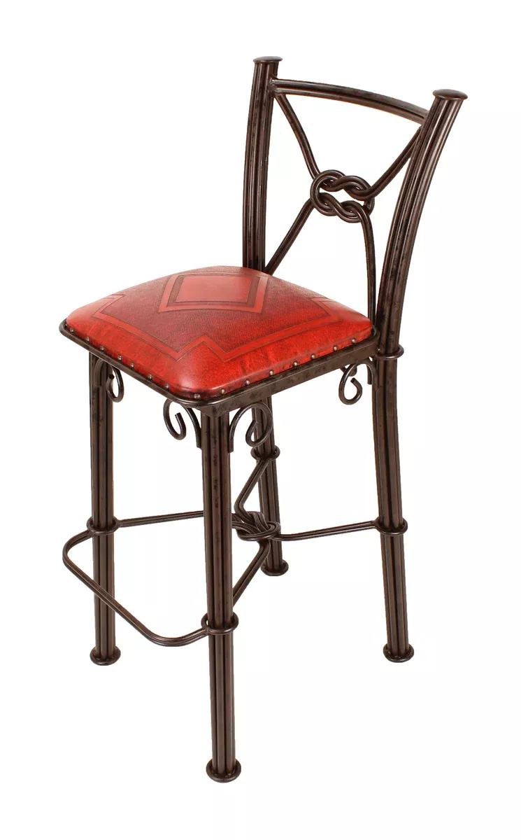 Western Iron Non-Swivel Barstools Diamond Red Set of 2