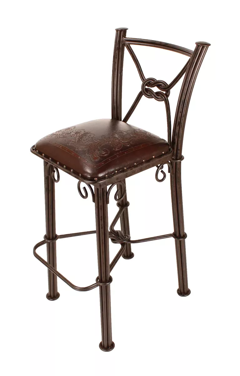 Western Iron Non-Swivel Barstools Flowers Antique Brown Set of 2