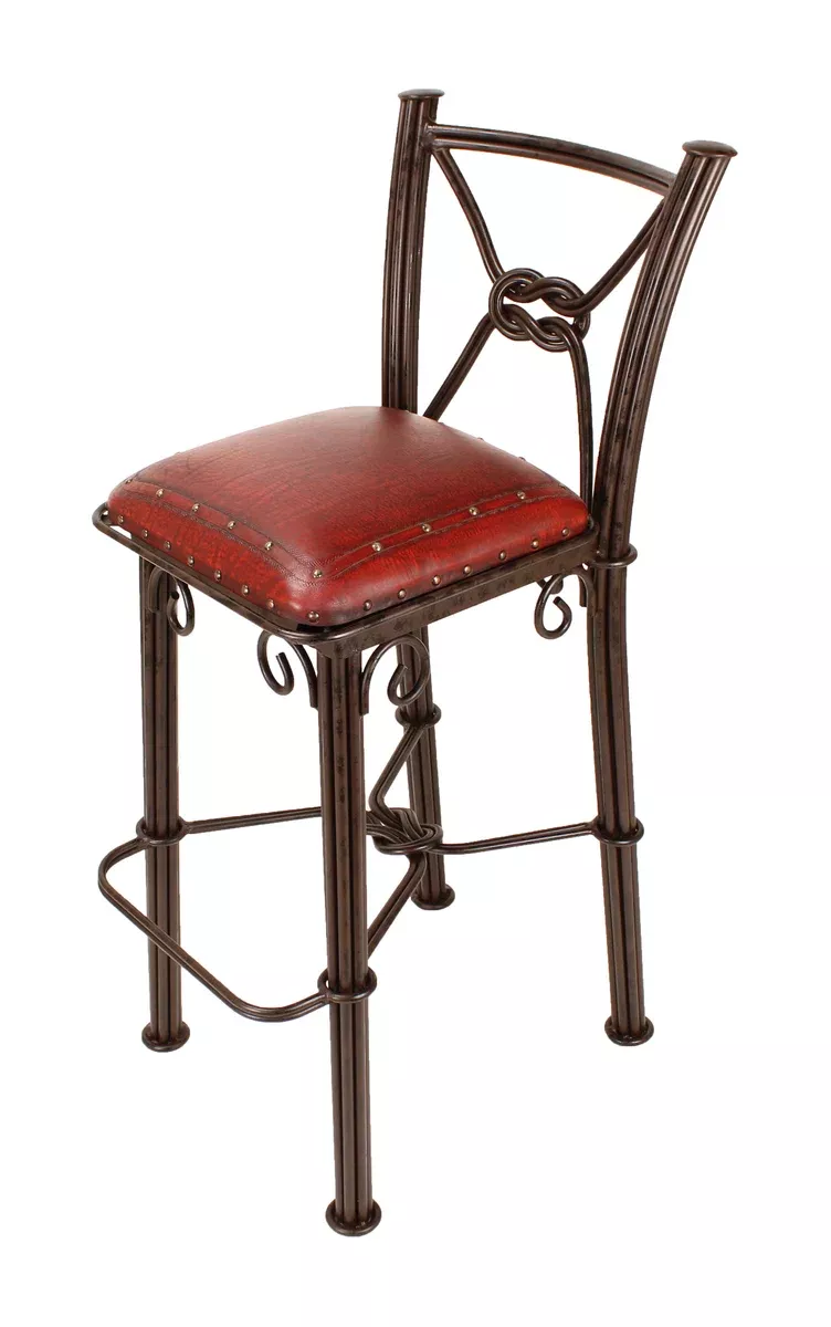 Western Iron Non-Swivel Barstools Plain with Tacks Red Set of 2
