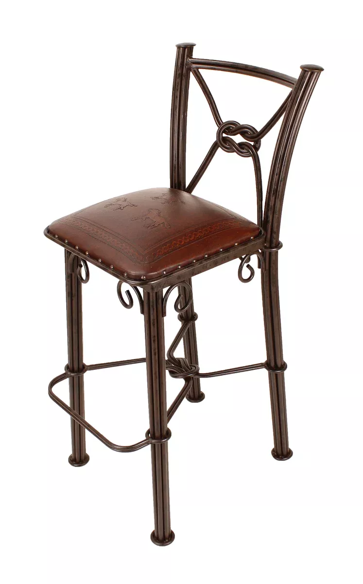 Western Iron Non-Swivel Barstools Running Horses Antique Brown Set of 2